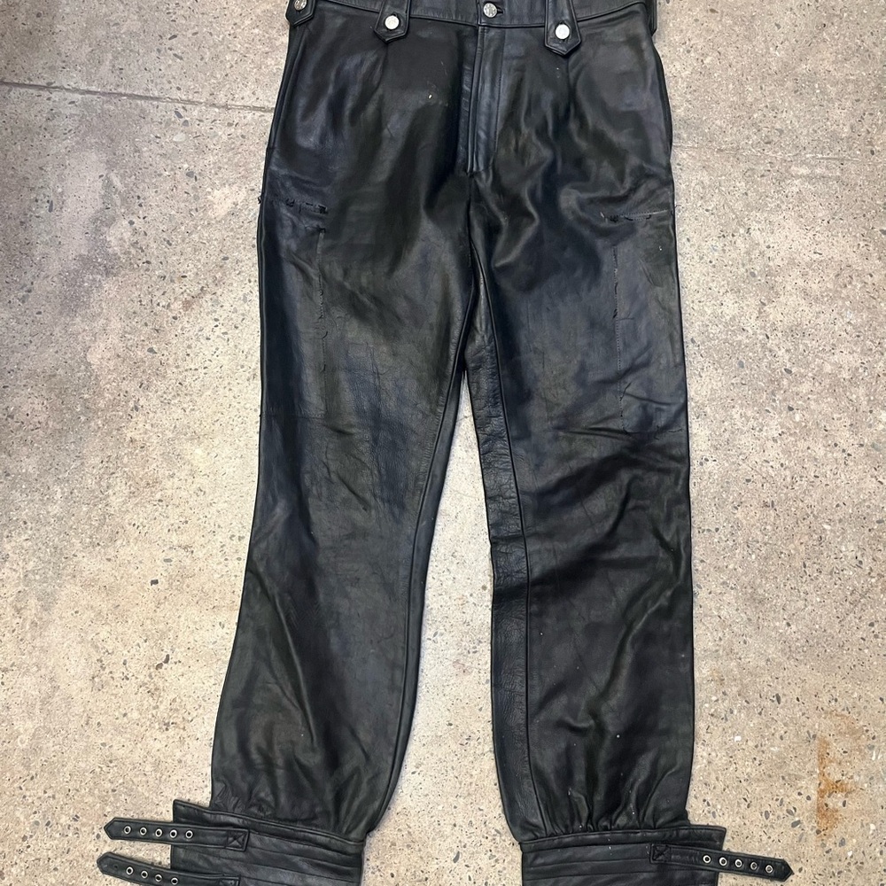 OOAK Vintage Custom Black Leather Pants with Buckles Women’s L LG Large